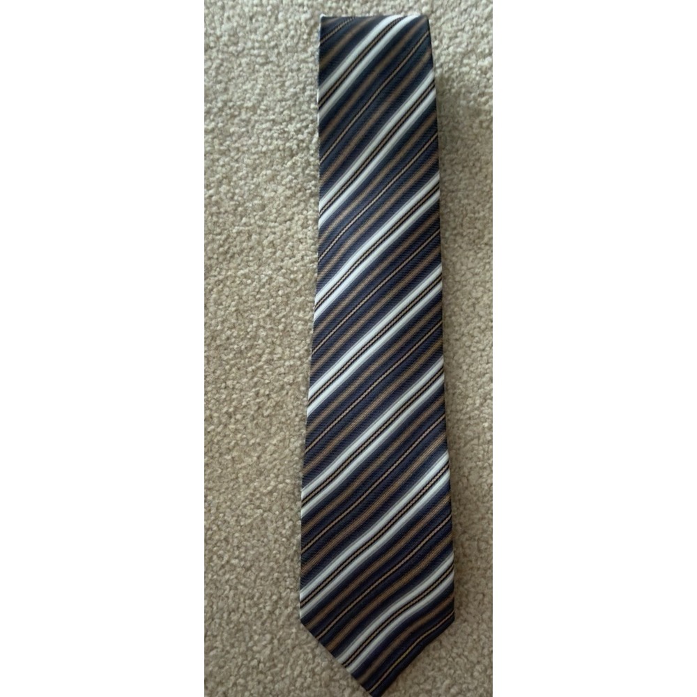 Vintage FENDI Cravatte Men's Neck Tie Diagonal Stripe Navy Tan White Made Italy